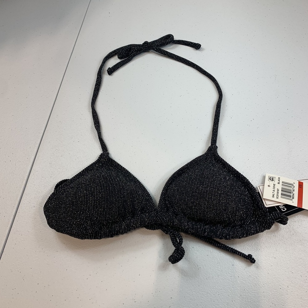 Salt & Cove Junior's Swim Bikini Top XS Black Lurex‎ Metallic Triangle String